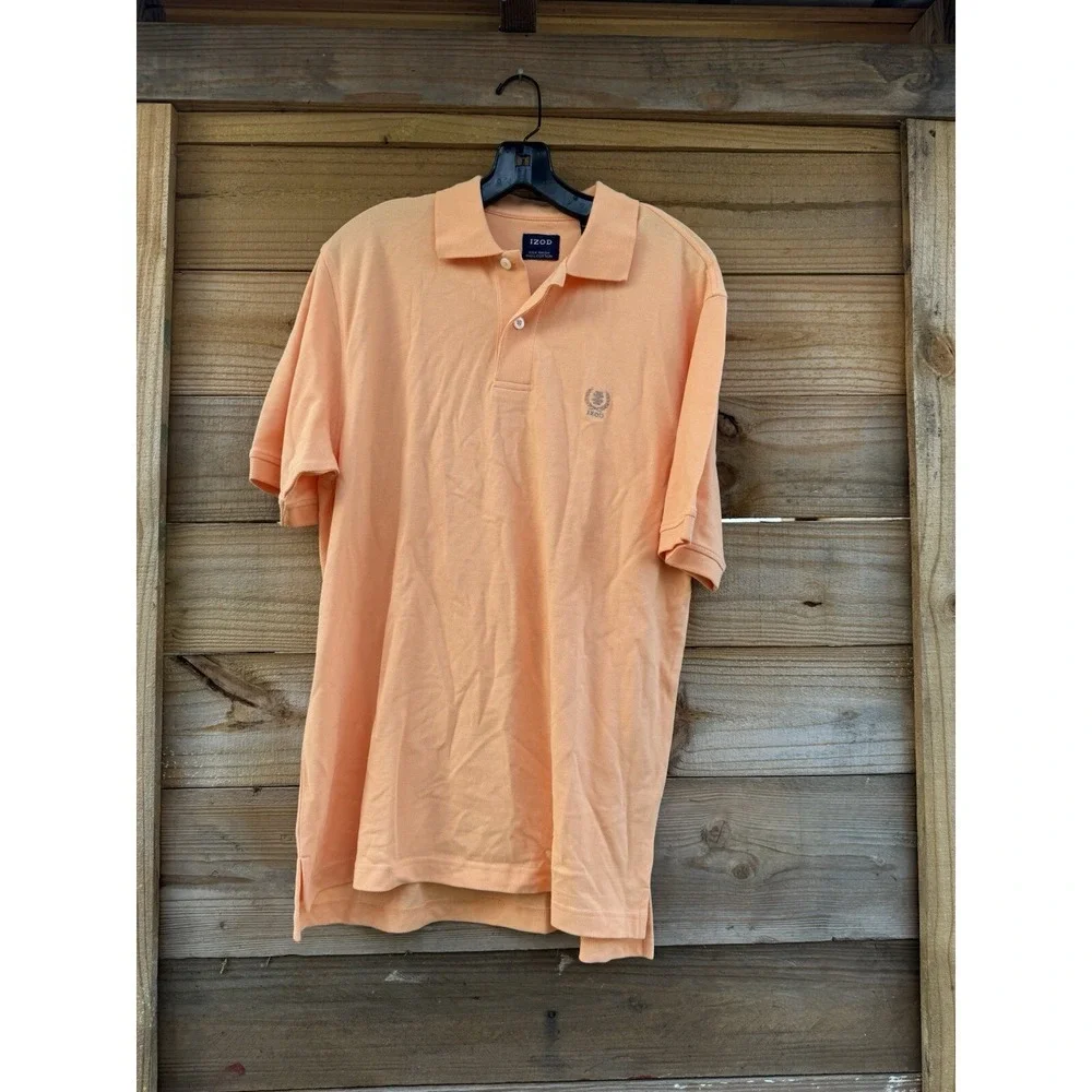 Izod Men's Polo Shirt Silk Wash 100% Cotton Golf Short Sleeve Orange Size Medium